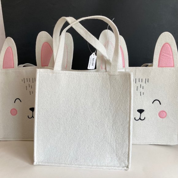 Paper Source Bunny Felt CRAFT Tote Bag, 10"x10" White/Pink Bunny Party Gift Bag - Picture 12 of 16